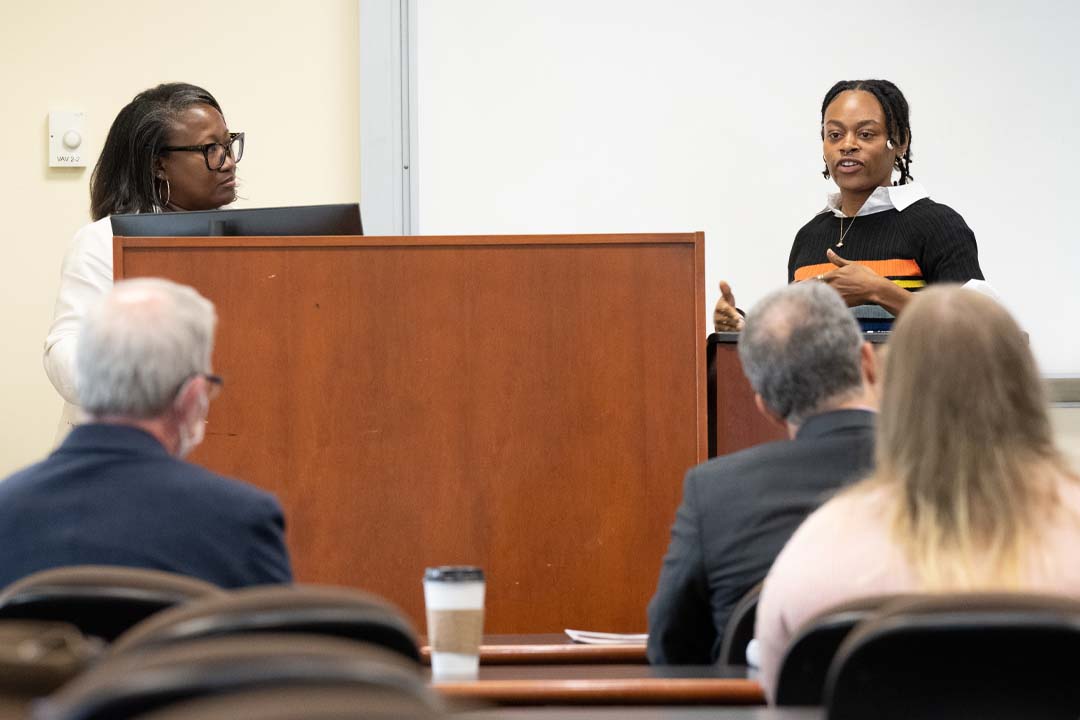 Jameta Barlow speaking at the Equity Institute Initiative Research Showcase